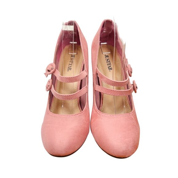 JUSTFAB Zenobiah Size 9 Pink Heels Block Preppy Cottage Coquette Retro - Picture 2 of 9